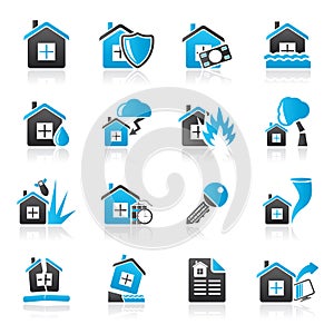 Home risk and insurance icons