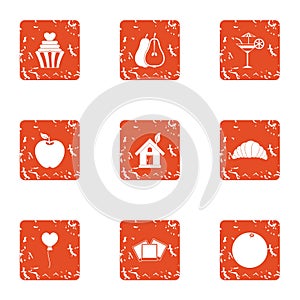 Home romance icons set, grunge style