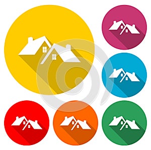 Home roof icon, House Roof Icon Logo, color set with long shadow