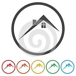 Home roof icon, Real estate symbol, 6 Colors Included