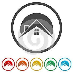 Home roof icon, Real estate symbol, 6 Colors Included