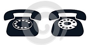 Home rotary phone, black icon. Vector illustration.