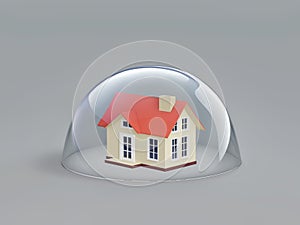 Home safety. House under glass dome