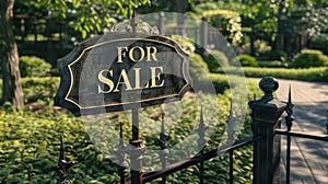 Home For Sale Real Estate Sign and Beautiful New House.