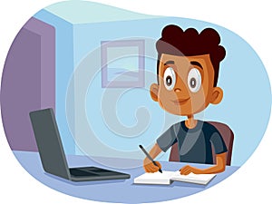 African School Boy Studying from Home photo