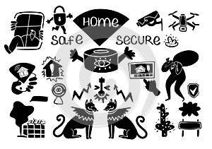 Home secure safe.Security system. Protection camera shield.Safety house. Smart technology.Privacy.Monitoring abstract network.Cont