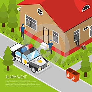 Home Security Alarm Response Isometric Illustration