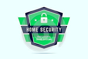 Home security badge. Ultimate protection stamp with shield and geometric wings.