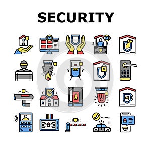 Home Security Device Collection Icons Set Vector