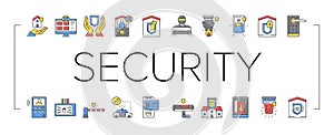 Home Security Device Collection Icons Set Vector .