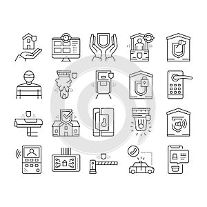 Home Security Device Collection Icons Set Vector .