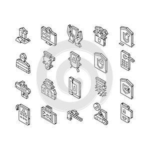 Home Security Device Collection isometric icons set vector