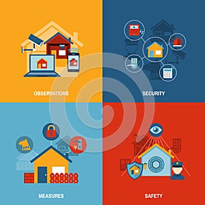 Home security 4 flat icons square