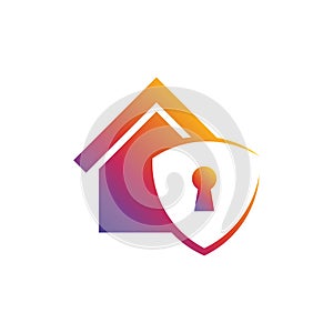Home security icon. real estate vector icon. house logo illustration. simple design home with key hole and shield. fit for a home