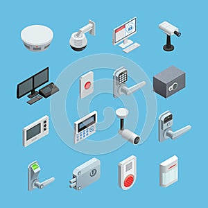 Home security Isometric Icons Set