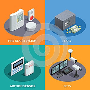 Home Security Isometric 4 Icons Square