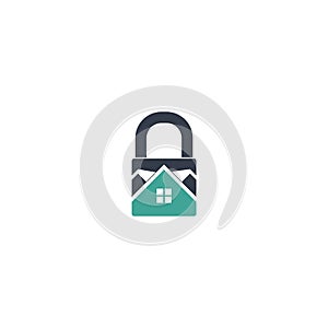 Home security logo design template. House padlock icon isolated on white background