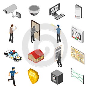 Home Security Service Isometric Icons Set