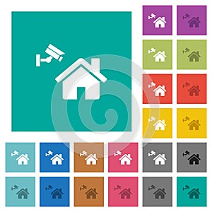 Home security square flat multi colored icons