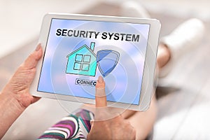 Home security system concept on a tablet