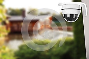 Home security. House under CCTV camera surveillance