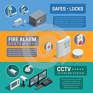 Home Security System Isometric Banners Set
