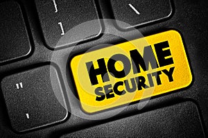 Home Security text button on keyboard, concept background