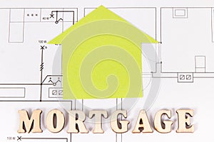 Home shape on electrical diagrams, mortgage loan for buying house concept