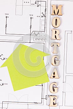 Home shape on electrical diagrams, mortgage loan for buying house concept