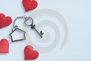 Home shape keyring and love shape key on white background