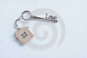 Home shape keyring and love shape key on white background