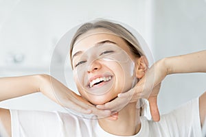 home skincare morning freshness joyful woman face