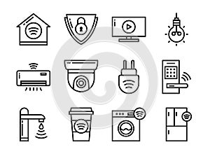 Home smart devices icon set thin line style. Symbols for website, magazine, app and design