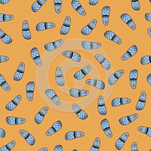 Home Soft Blue Slippers Seamless Pattern
