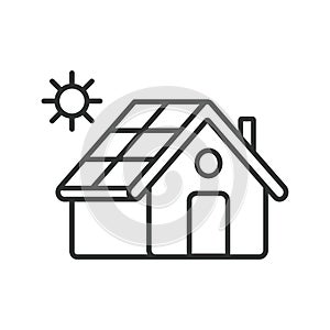 Home Solar Electric System in line design. House, solar, system, panels, home, sunlight, sun, roof, business isolated on