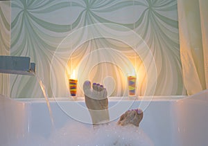 Home spa women enjoying the bubble bath