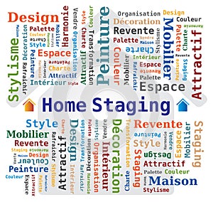 Home Staging Word Cloud with House Icon in the Background - French Language