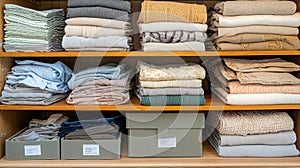 a home storage closet with neatly folded clothes photo