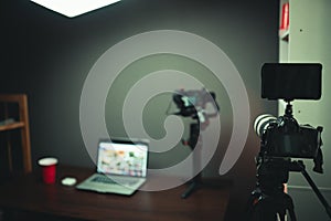 Home studio equipment camera gear film set of freelancer cinematographer or blogger use content creator