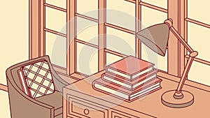 Home Study Desk with Books, Lamp, and Window View, vector design Generative AI