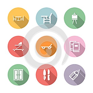 Home stuff icon set color with shadow