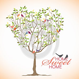 Home sweet Home - Bird and Heart tree vector design