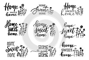 Home sweet home with flower Big set, lettering,Modern slogan , handwritten.vector