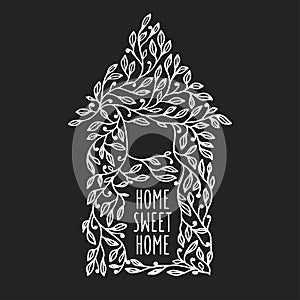 Home sweet home hand drawn poster. Vector vintage illustration.