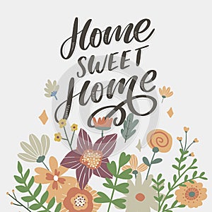 `home sweet home` hand lettering, quarantine pandemic letter text words calligraphy vector illustration slogan