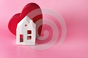 Home Sweet Home Home Symbol with Heart Pink Background Copy Space