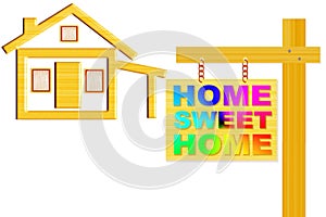 Home sweet home sign board with post and home icon design