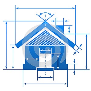 Home symbol with dimension lines