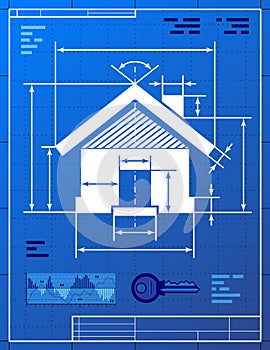 Home symbol like blueprint drawing