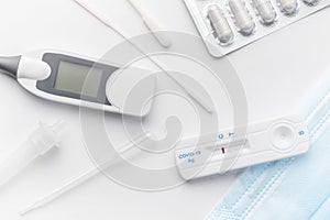 Home testing kit for coronavirus on a white background